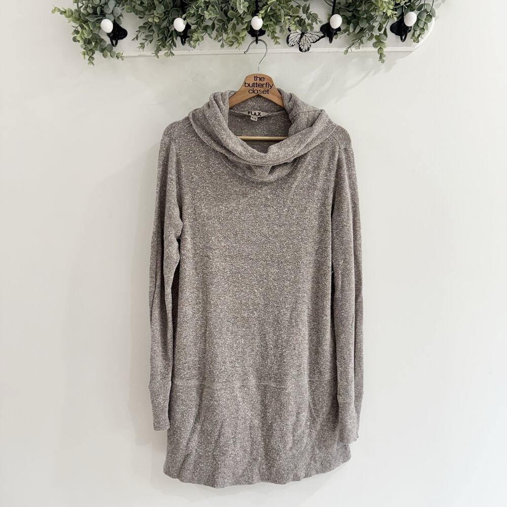 Flax Brown Turtleneck Tunic Sweater Small P4965 lagenlook miniamlist